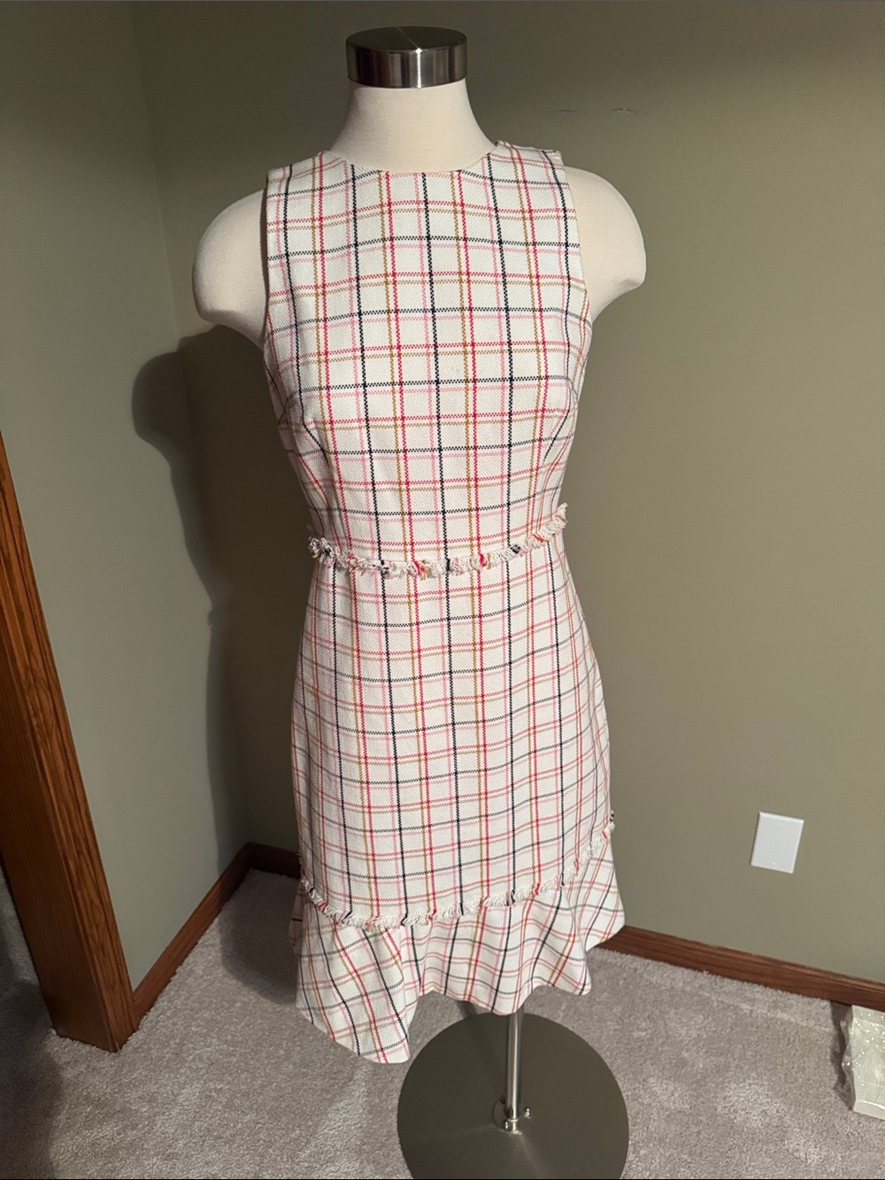 J. Crew Red and White Plaid Sleeveless Dress